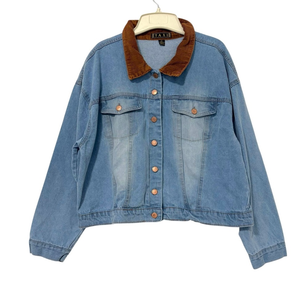 Taxi Vintage Y2K 2X Denim Corduroy Collar Denim Barn Coat‎ Chore Jacket Fall